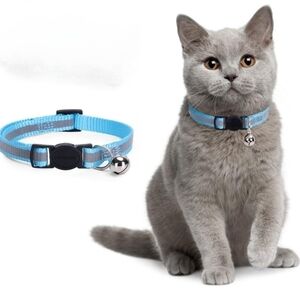 Reflective Adjustable Breakaway Cat Collar Nylon Strip Sky‎ Blue
